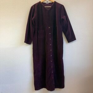 Kiko Burgundy Corduroy Button Front Long Sleeve Maxi Dress Women Size M